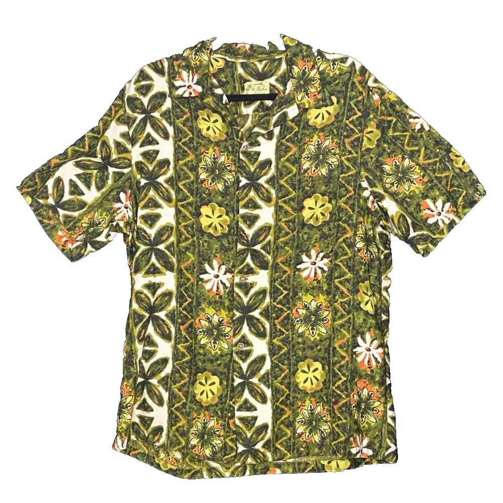 Vintage Ui Maikai Tiki Hawaiian Shirt Barkcloth 50s 60s Made Hawaii Aloha